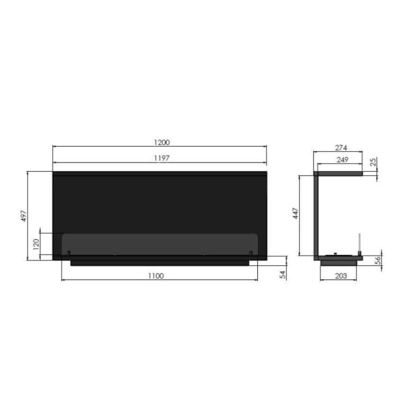InFire - Lareira BIO embutida 120x50 cm 3kW preta