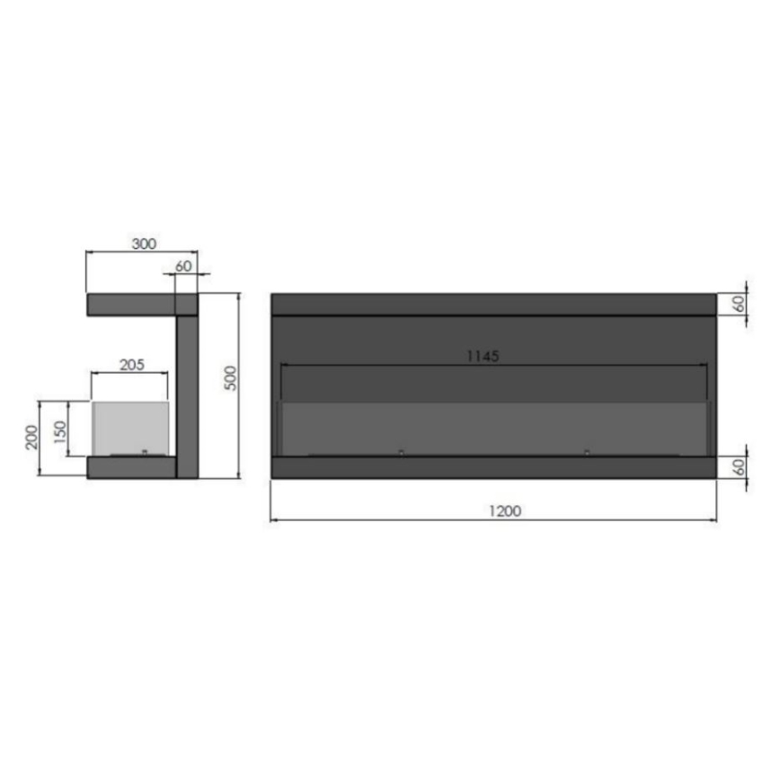 InFire - Lareira BIO embutida 120x50 cm 5kW preta
