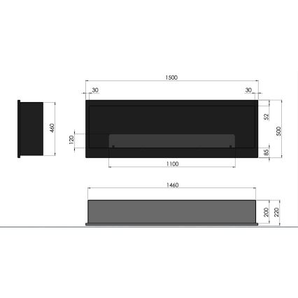 InFire - Lareira BIO embutida 150x50 cm 4,2kW preta