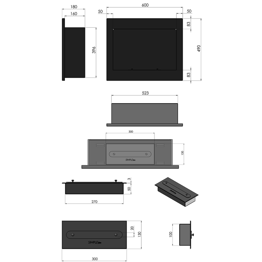 InFire - Lareira BIO Incorporada 49x60 cm 3kW preto