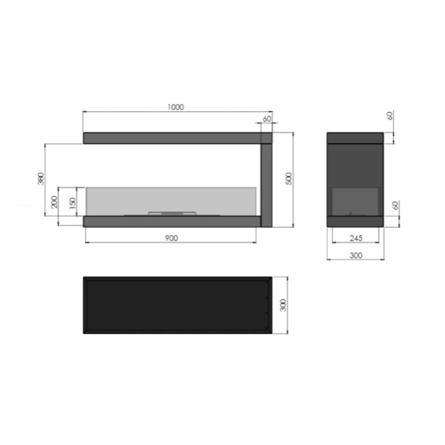 InFire - Lareira de canto BIO 100x50 cm 3kW bifacial