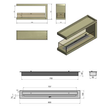 InFire - Lareira de canto BIO 100x50 cm 3kW bifacial