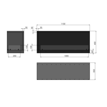 InFire - Lareira de canto BIO 110x45 cm 3kW preto