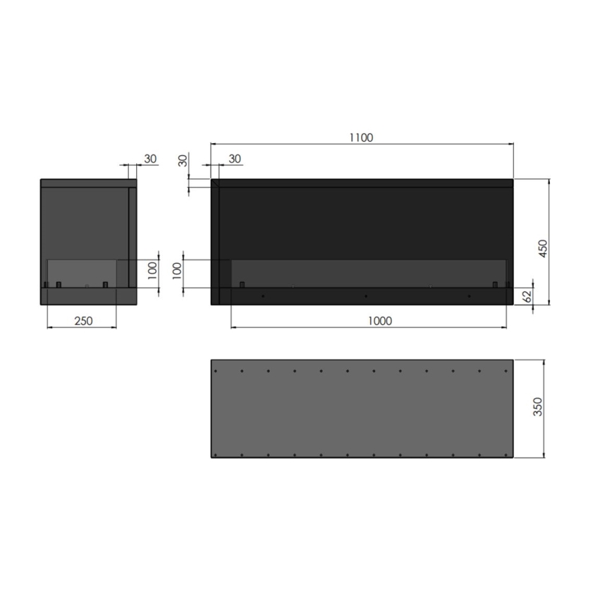 InFire - Lareira de canto BIO 110x45 cm 3kW preto