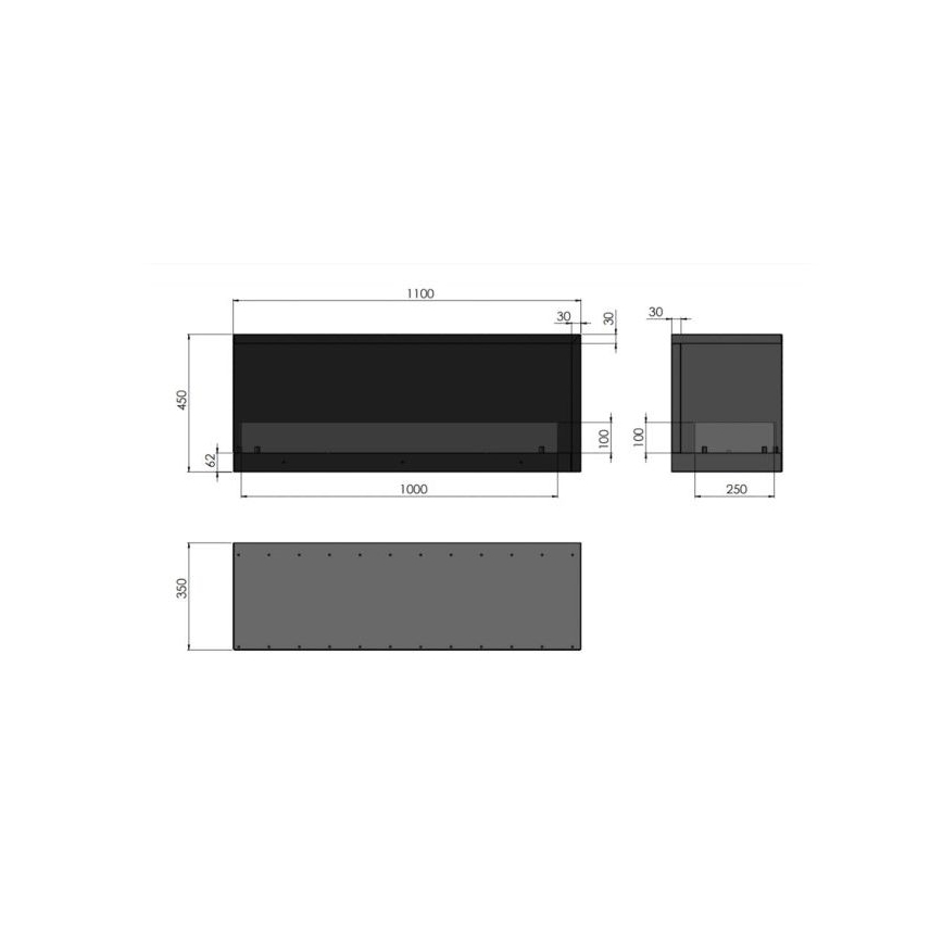 InFire - Lareira de canto BIO 110x45 cm 3kW preto