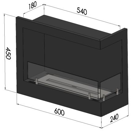 InFire - Lareira de canto BIO 45x60 cm 3kW preto