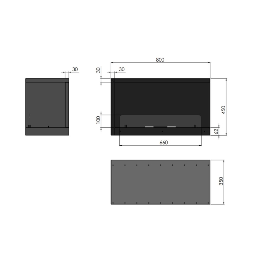 InFire - Lareira de canto BIO 80x45 cm 3,5kW preto