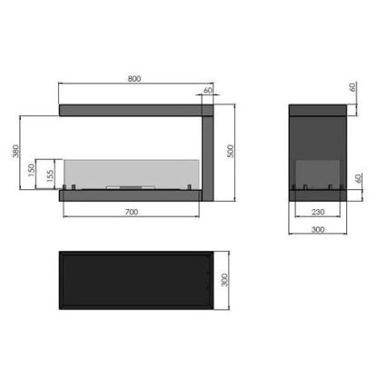 InFire - Lareira de canto BIO 80x50 cm 3kW bifacial