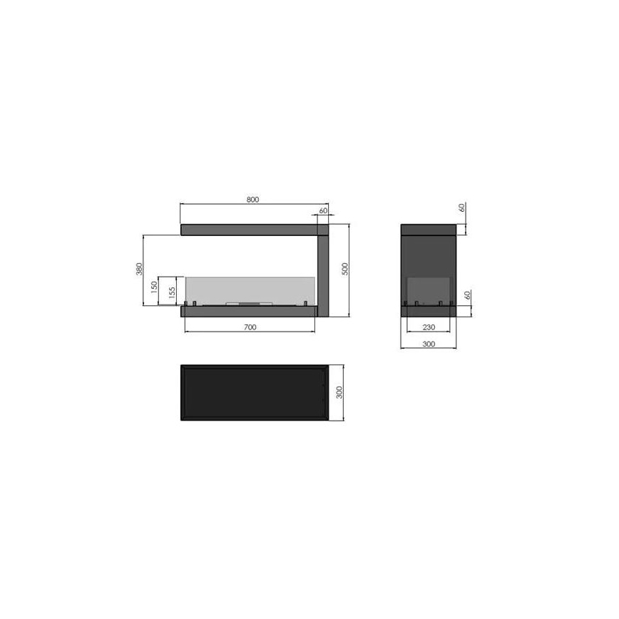 InFire - Lareira de canto BIO 80x50 cm 3kW bifacial