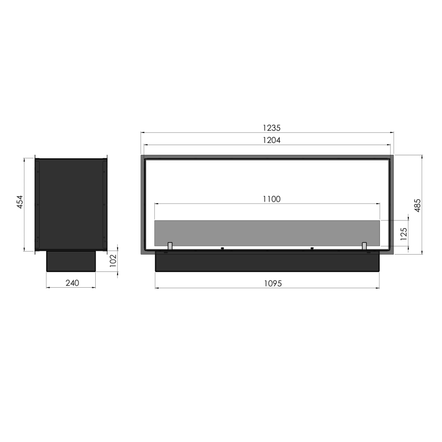 InFire - Lareira embutida BIO 48,5x123,5 cm 6kW preto