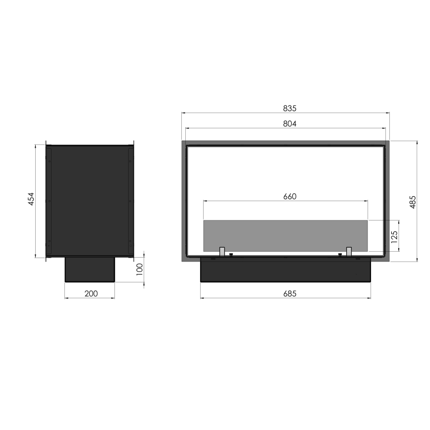 InFire - Lareira embutida BIO 48,5x83,5 cm 3,5kW preto