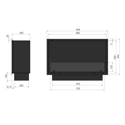 InFire - Lareira embutida BIO 49,4x84,4 cm 3,5kW preto