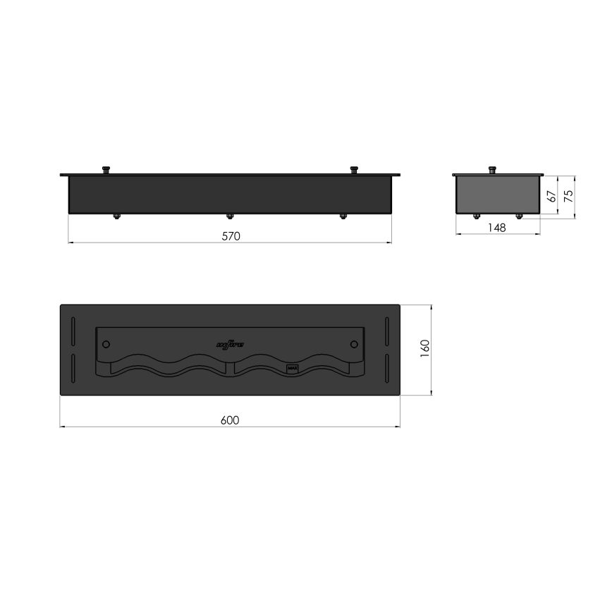 InFire - Lareira embutida BIO 7,5x60 cm 3,5kW preto
