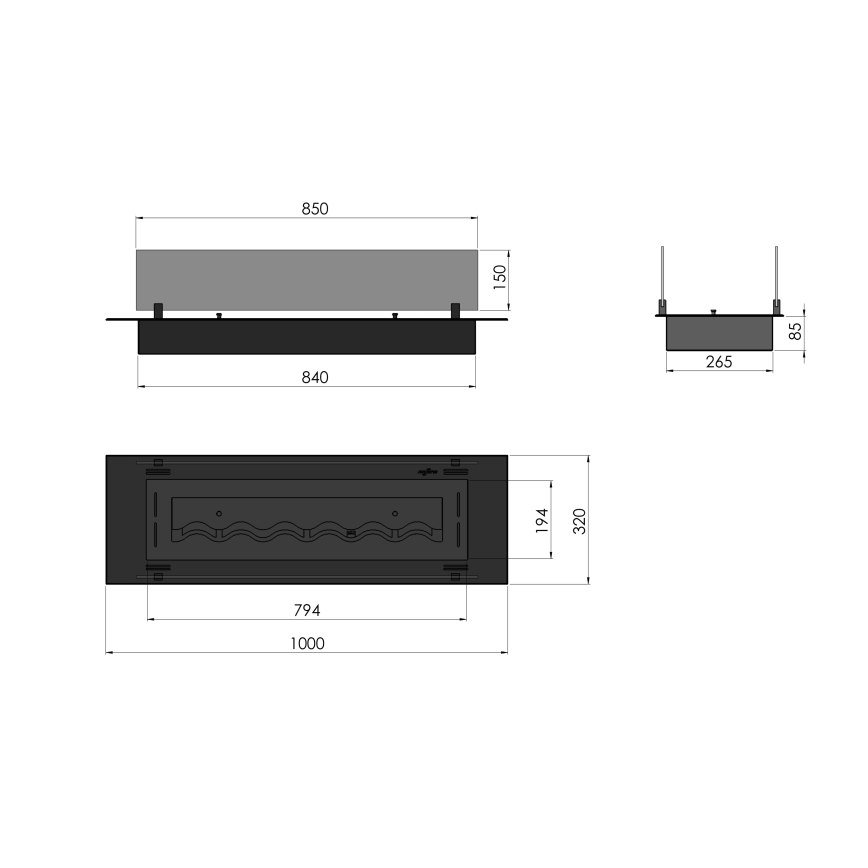 InFire - Lareira embutida BIO 8,5x100 cm 6kW preto