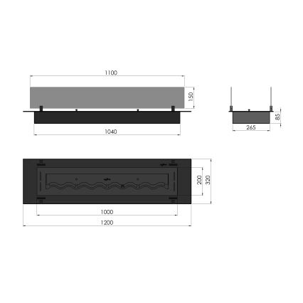 InFire - Lareira embutida BIO 8,5x120 cm 6kW preto
