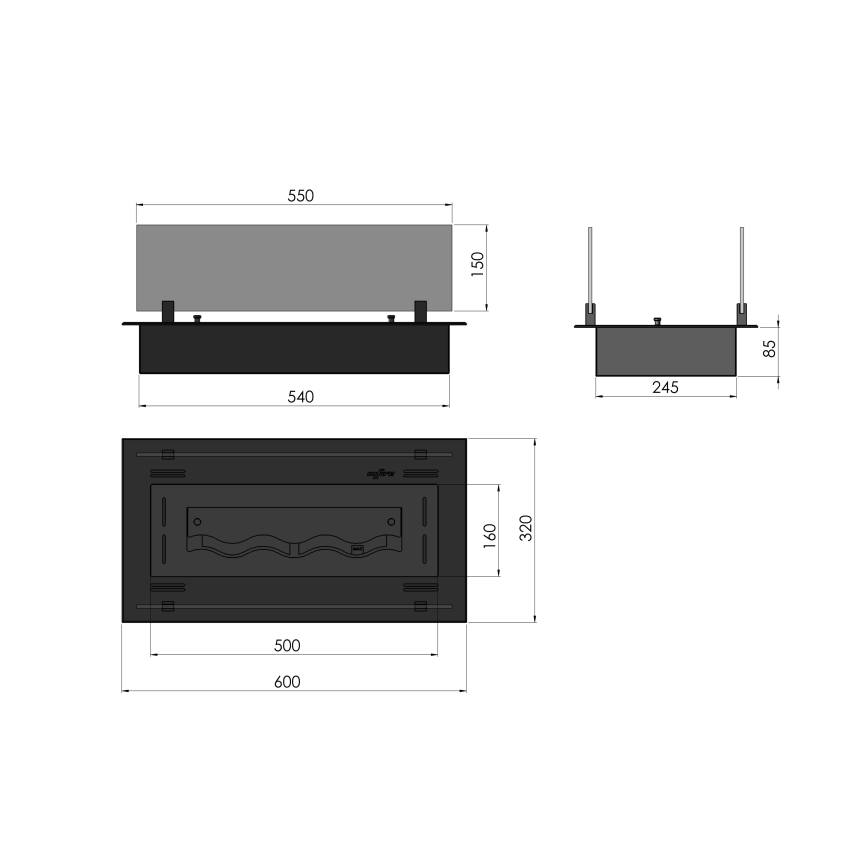 InFire - Lareira embutida BIO 8,5x60 cm 3,5kW preto