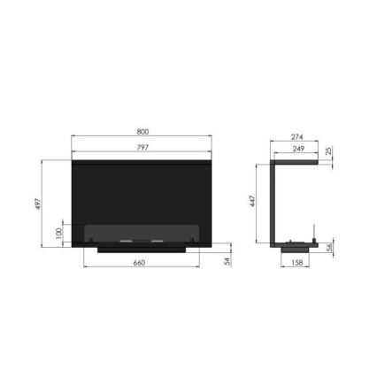 InFire - Lareira embutida BIO 80x45 cm 3kW preta