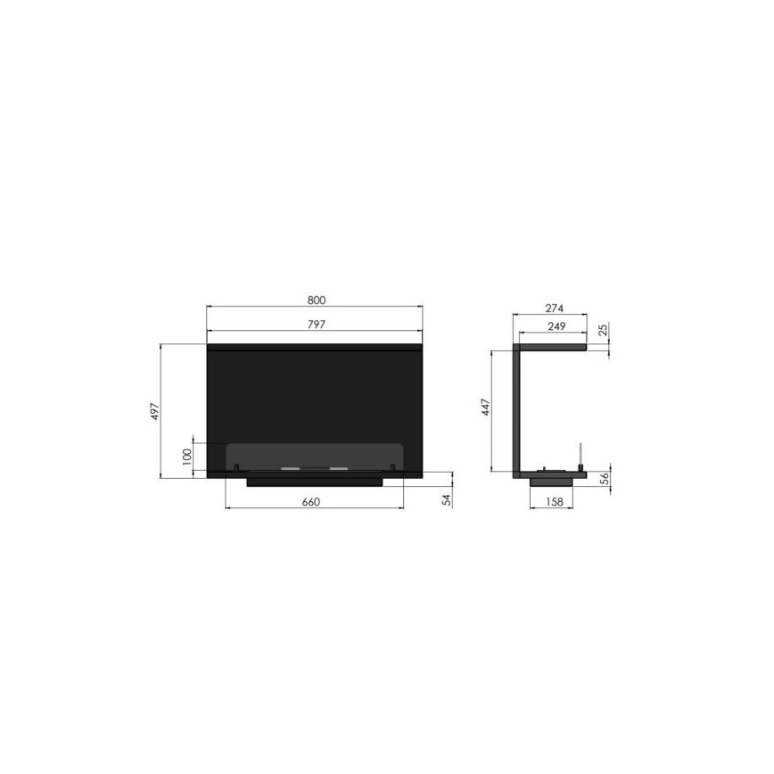 InFire - Lareira embutida BIO 80x45 cm 3kW preta