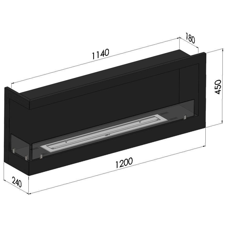 InFire - Lareira para canto BIO 45x120 cm 3kW preto