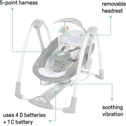 Ingenuity - Baloiço vibratório para bebé com melodia 2em1 WIMBERLY 4xD + 1xC
