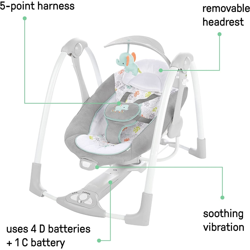 Ingenuity - Baloiço vibratório para bebé com melodia 2em1 WIMBERLY
