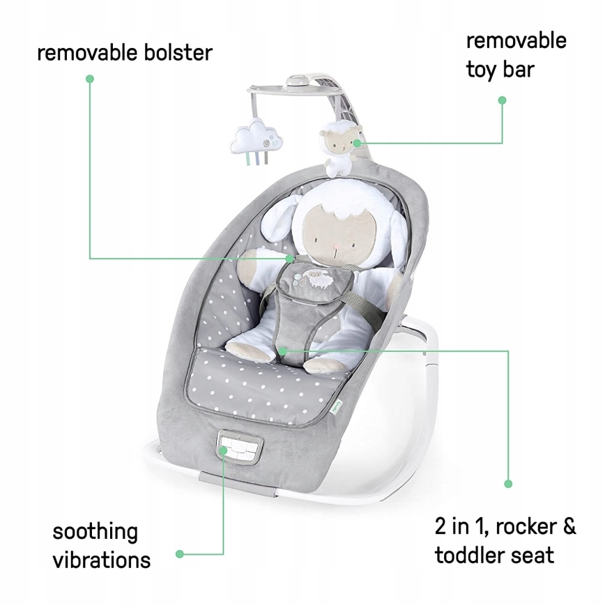 Ingenuity - Espreguiçadeira para bebé com melodia CUDDLE LAMB