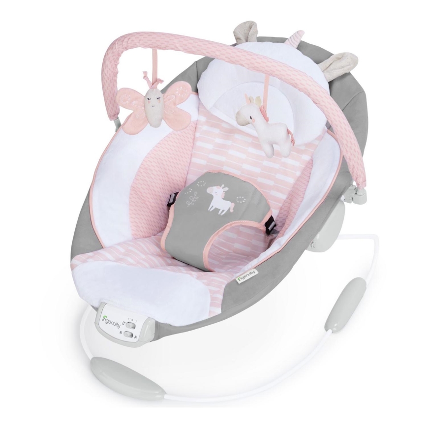 Ingenuity - Espreguiçadeira vibratória para bebé com melodia FLORA THE UNICORN