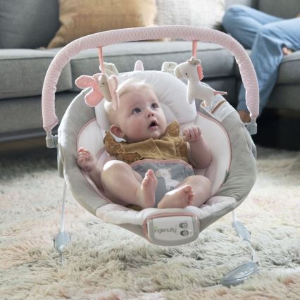 Ingenuity - Espreguiçadeira vibratória para bebé com melodia FLORA THE UNICORN
