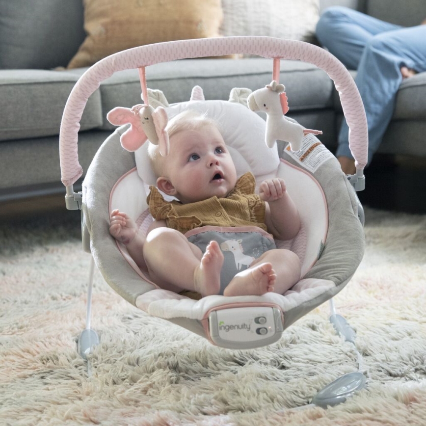 Ingenuity - Espreguiçadeira vibratória para bebé com melodia FLORA THE UNICORN