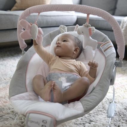 Ingenuity - Espreguiçadeira vibratória para bebé com melodia FLORA THE UNICORN