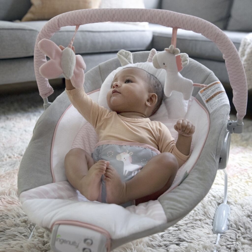 Ingenuity - Espreguiçadeira vibratória para bebé com melodia FLORA THE UNICORN