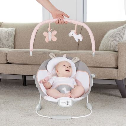 Ingenuity - Espreguiçadeira vibratória para bebé com melodia FLORA THE UNICORN