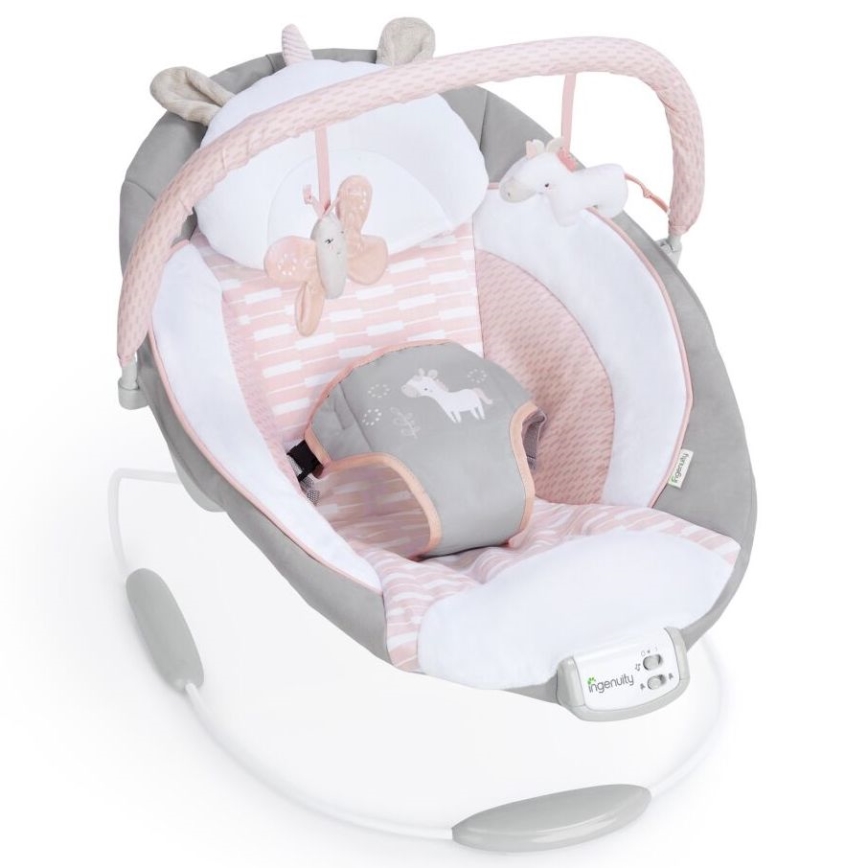Ingenuity - Espreguiçadeira vibratória para bebé com melodia FLORA THE UNICORN