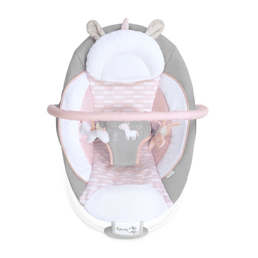 Ingenuity - Espreguiçadeira vibratória para bebé com melodia FLORA THE UNICORN