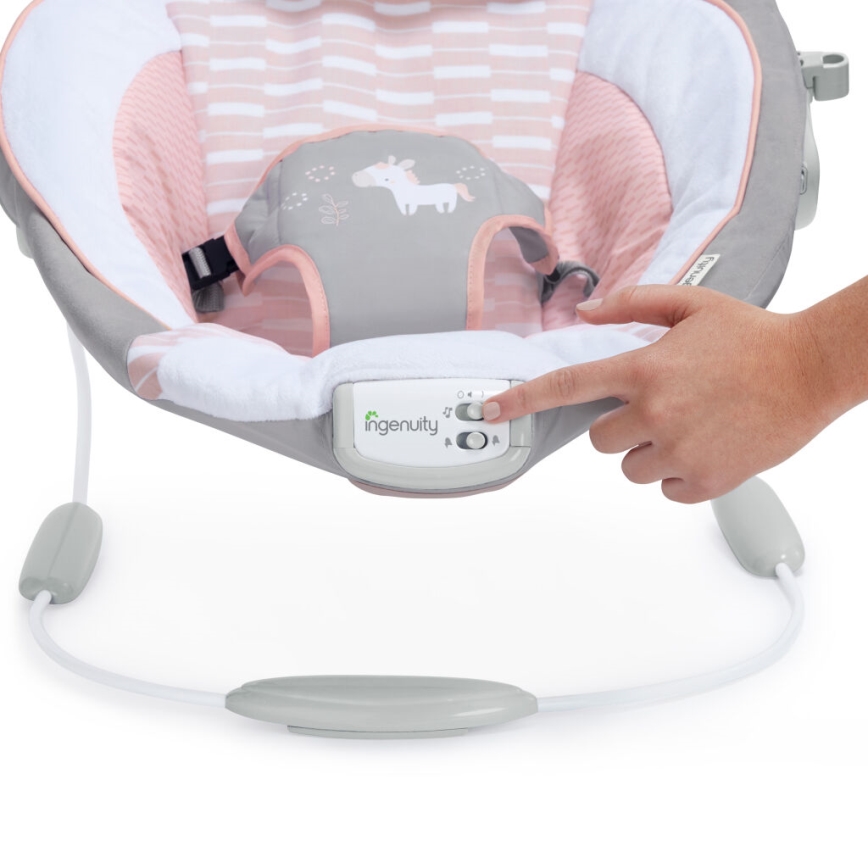 Ingenuity - Espreguiçadeira vibratória para bebé com melodia FLORA THE UNICORN