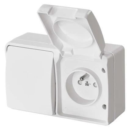 Interruptor doméstico alternado nº 6 com tomada 250V/16A IP44 branco
