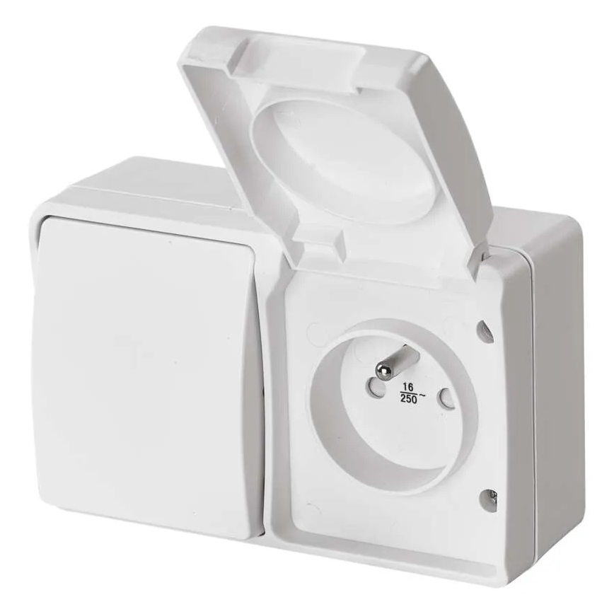 Interruptor doméstico alternado nº 6 com tomada 250V/16A IP44 branco