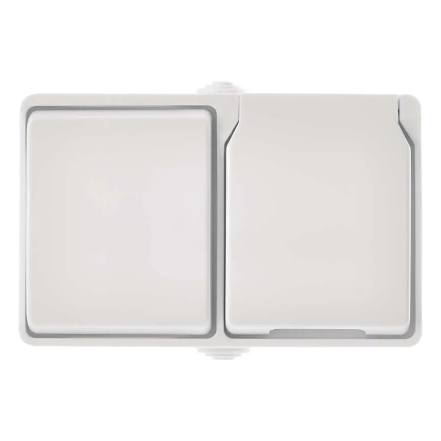 Interruptor doméstico alternado nº 6 com tomada 250V/16A IP44 branco