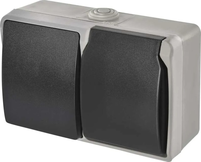 Interruptor doméstico alternado nº 6 com tomada 250V/16A IP44 cinza