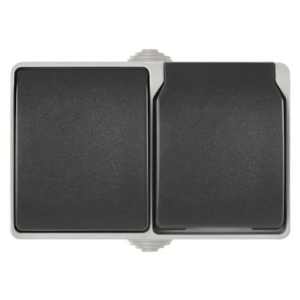Interruptor doméstico alternado nº 6 com tomada 250V/16A IP44 cinza