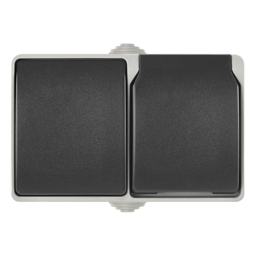 Interruptor doméstico alternado nº 6 com tomada 250V/16A IP44 cinza