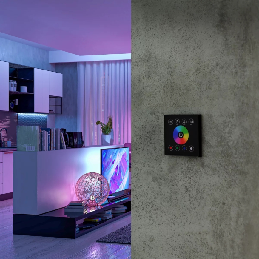 Interruptor táctil com regulador de fluxo luminoso para tiras LED RGBW 12-24V de 4 canais