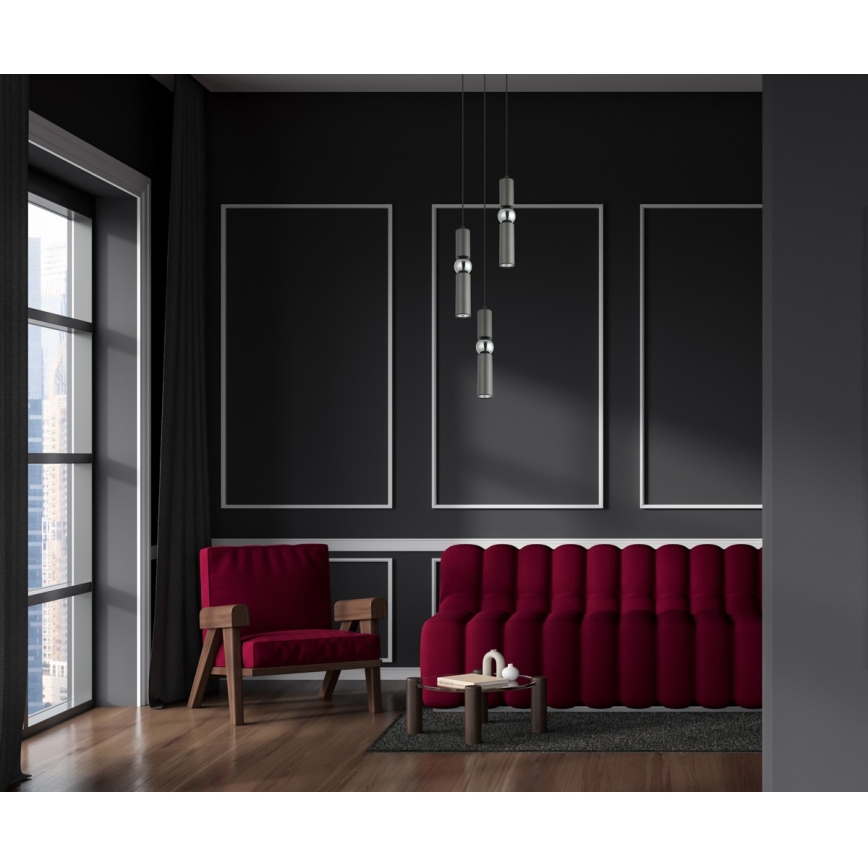 ITALUX - Candelabro suspenso ISIDORA 3xGU10/25W/230V antracite/cromado