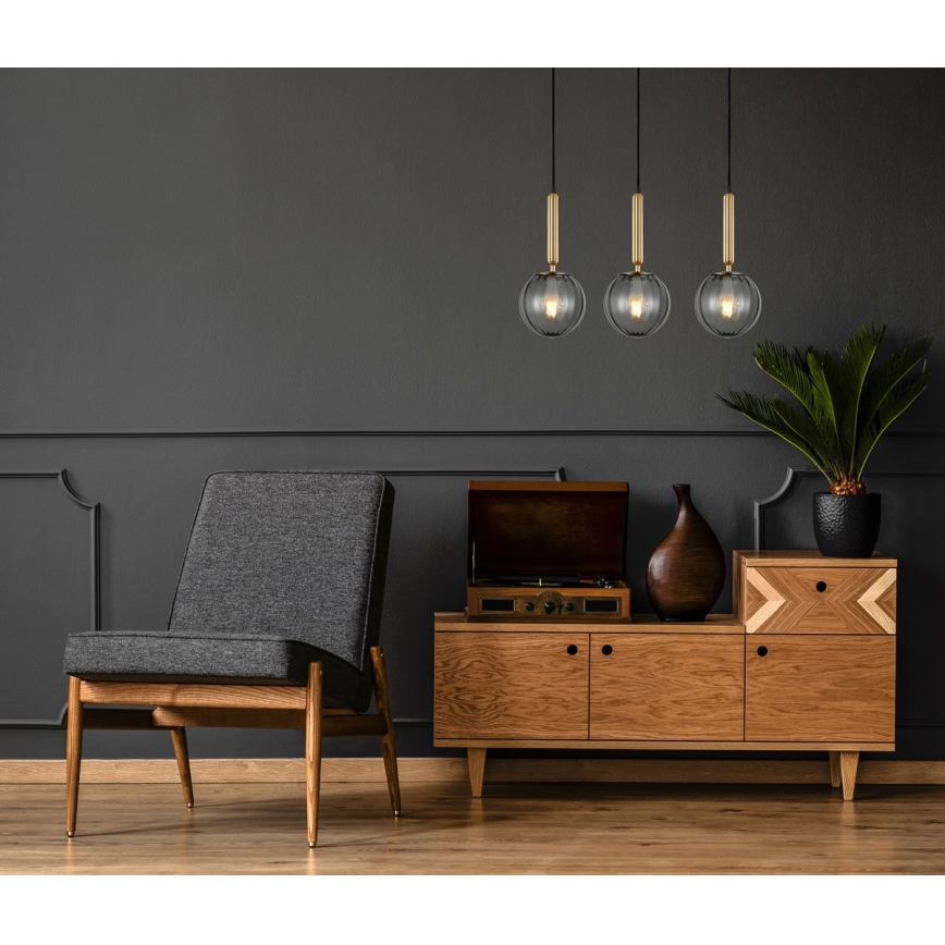 ITALUX - Candelabro suspenso RAVENA 3xE27/5W/230V preto/dourada