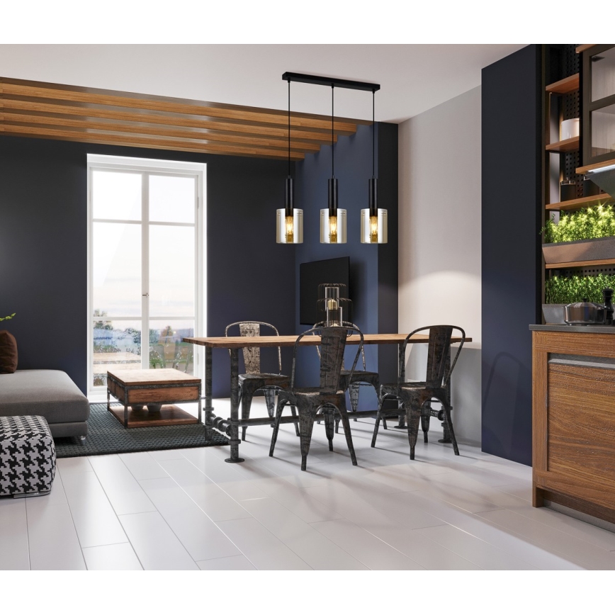 ITALUX - Candelabro suspenso SARDO 3xE27/40W/230V preto/dourada