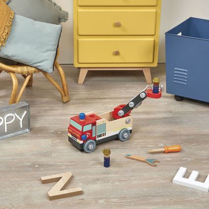 Janod - Conjunto de construção de madeira BRICOKIDS camião dos bombeiros