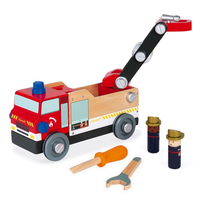 Janod - Conjunto de construção de madeira BRICOKIDS camião dos bombeiros