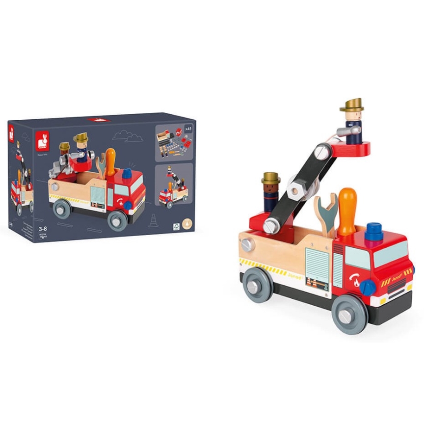 Janod - Conjunto de construção de madeira BRICOKIDS camião dos bombeiros