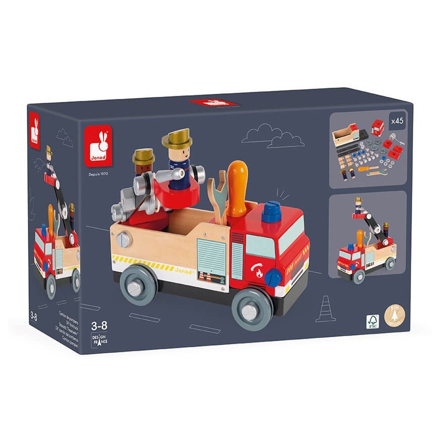Janod - Conjunto de construção de madeira BRICOKIDS camião dos bombeiros