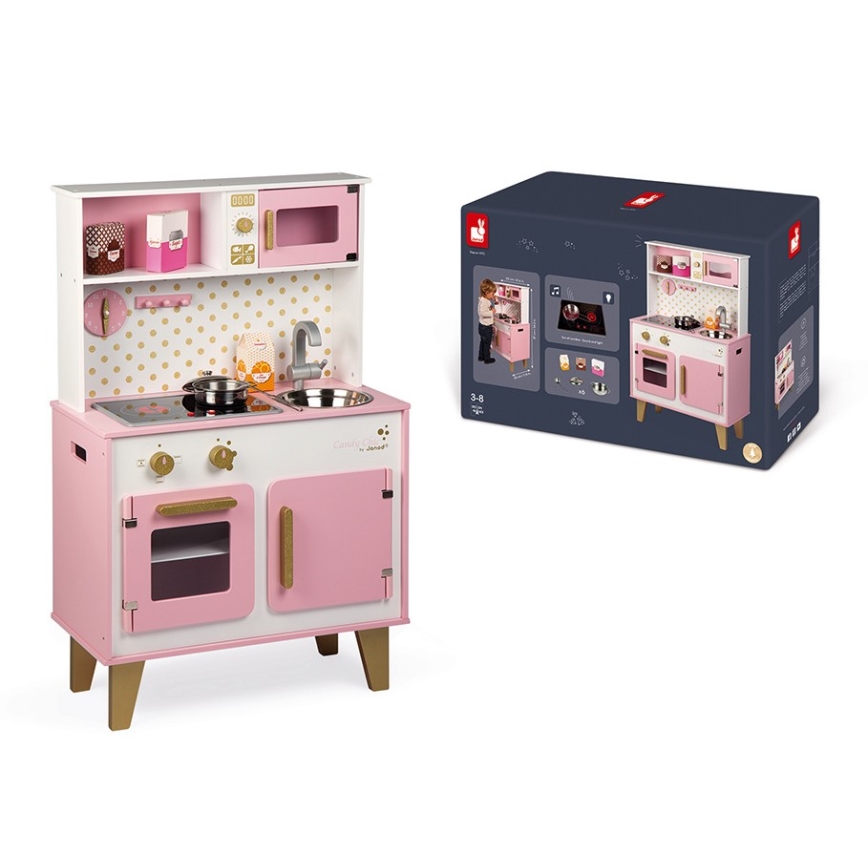 Janod - Cozinha de madeira com placa LED CANDY CHIC